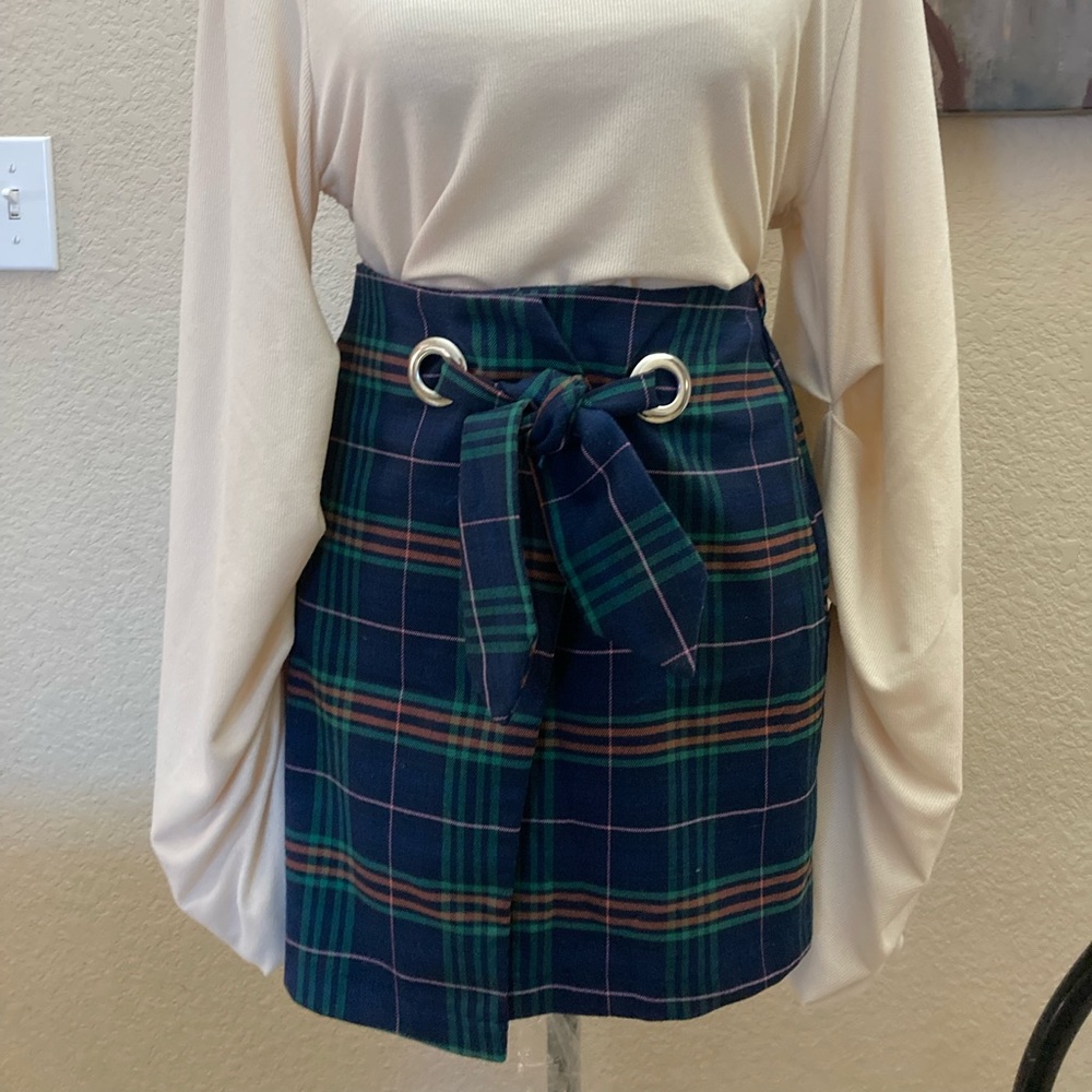 Plaid Tied High Waisted Skirt